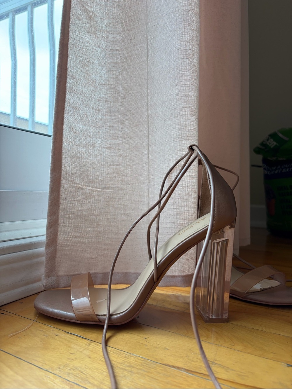 Women’s Lace-Up Clear Block Heels in Taupe
